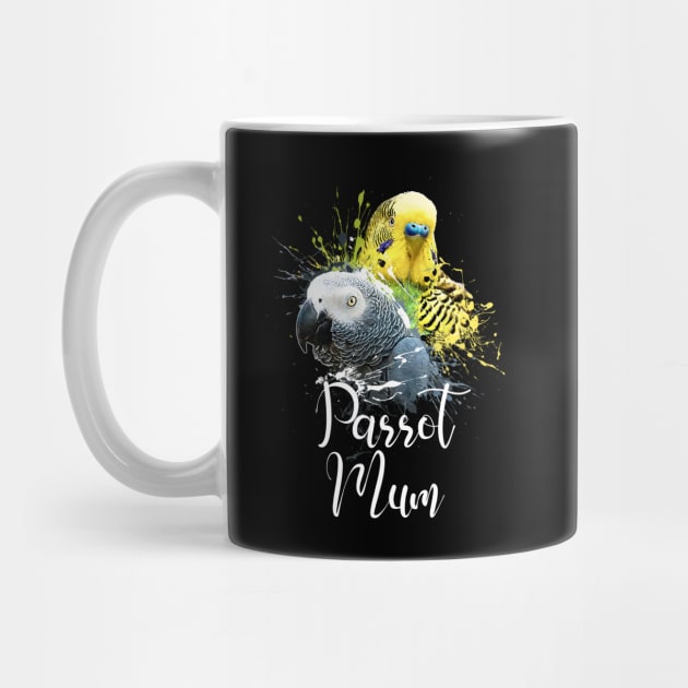 Parrot Mom Color Splatter Budgie and Grey Parrot Black by BirdNerd